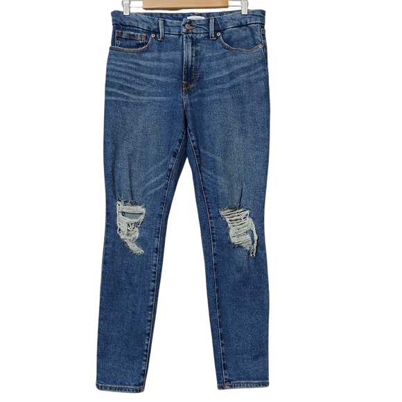 Good American Jeans Good Legs Blue Ripped Split Back Pocket Stretch Denim - Picture 1 of 11